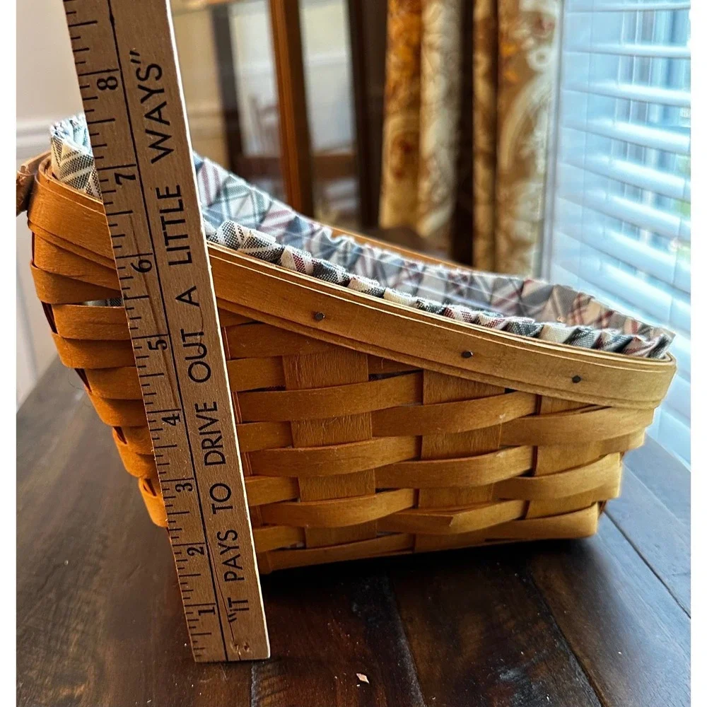 Longaberger 1997 Slant Top Basket with Plaid Liner and Plastic Protector Dresden